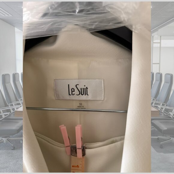 NWT - Le Suit Shawl Tied Collar 3 Button Jacket & Skirt Suit 2Pc - Ivory - 16 - Picture 12 of 14